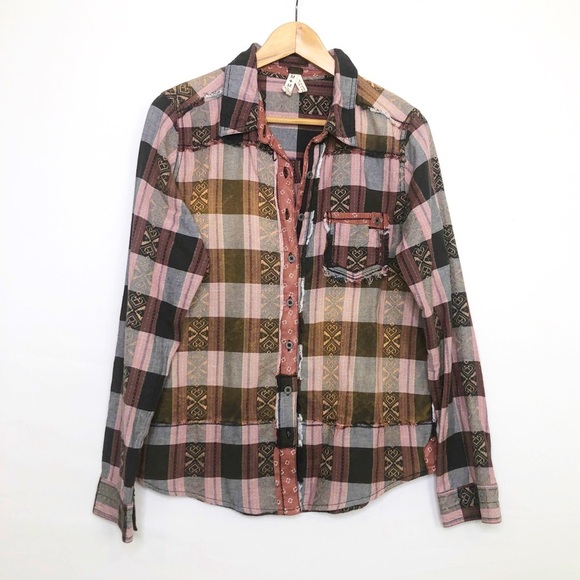 Free People We The Free patchwork button down shirt - Picture 1 of 10